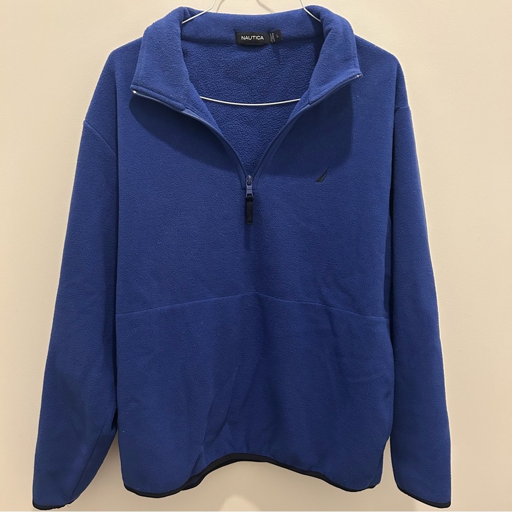 Nautica Men's Blue Pullover Quarter Zip Fleece Sweater